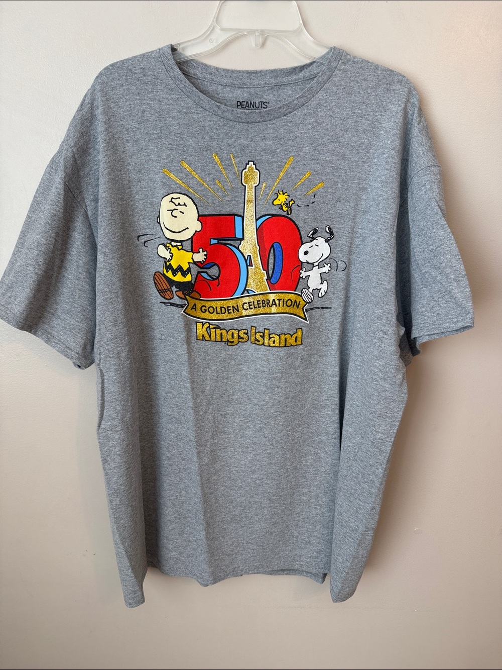 Peanuts Snoopy 50th A Golden Celebration Kings Island Graphic Tee Gray Size XXL